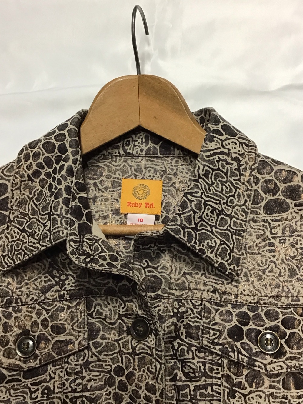 Ruby Rd. Taupe Animal-Print Jean Jacket - Picture 2 of 8